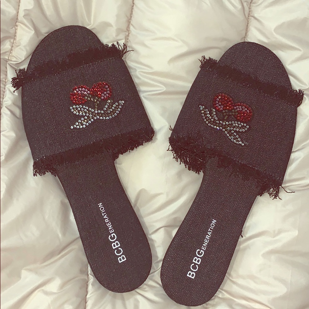 BCBGeneration Black Denim Cherry Sandals